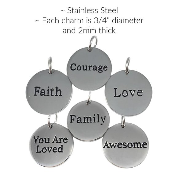 Inspirational Message Word Charms Stainless Steel Set of 6 - Picture 2 of 2
